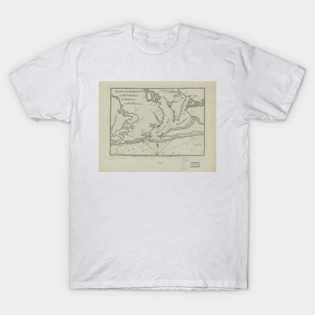 Vintage Map of Pensacola Florida (1788) T-Shirt by Bravuramedia